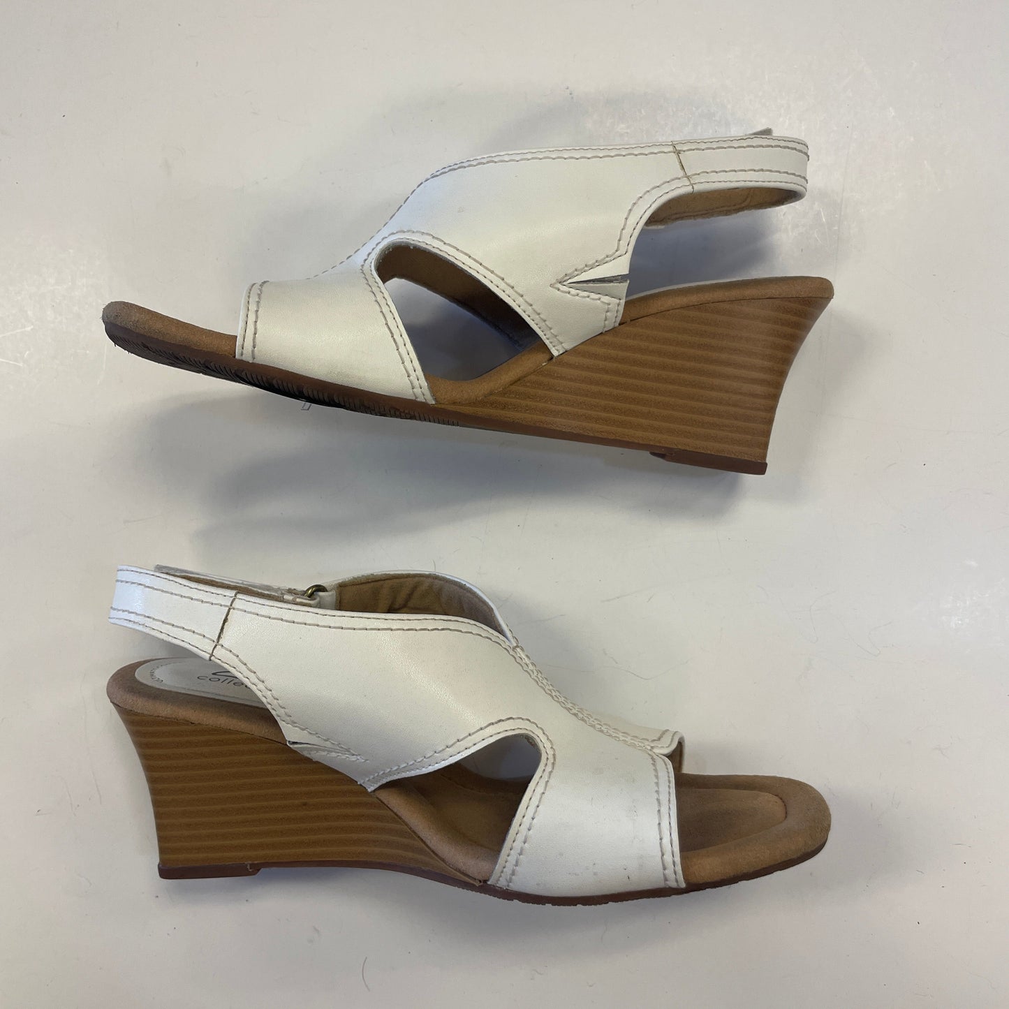 Shoes Heels Wedge By Clarks In Tan & White, Size: 7.5