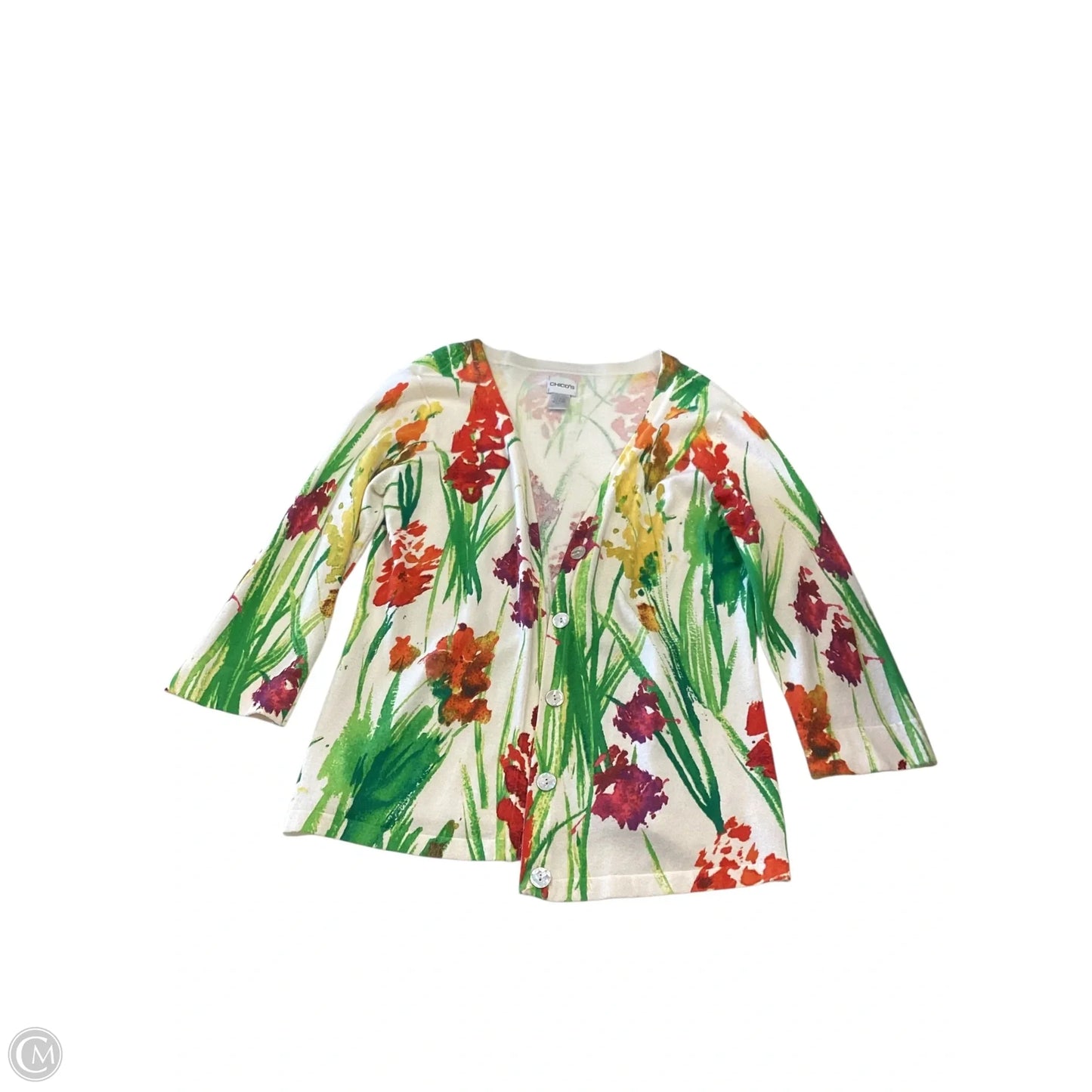 Cardigan By Chicos In Floral Print, Size: M