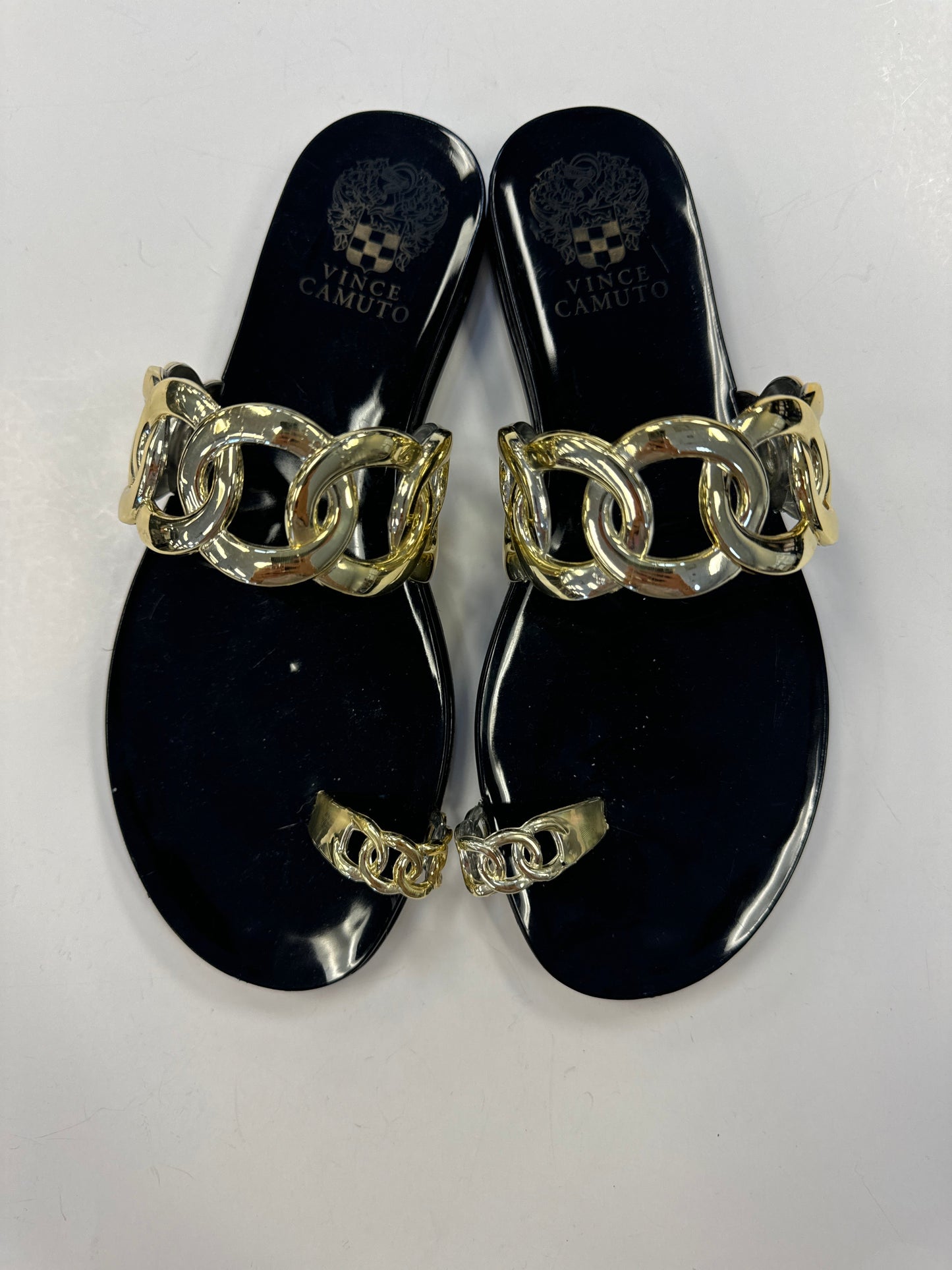 Sandals Flats By Vince Camuto In Black & Gold, Size: 7