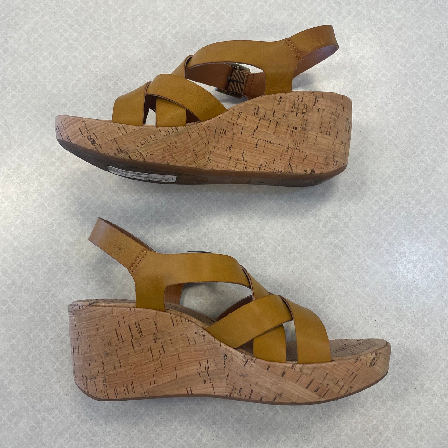 Yellow Sandals Heels Wedge Korks, Size 8