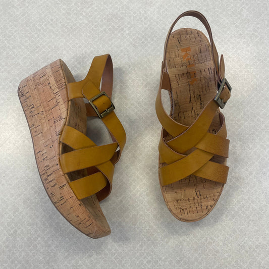 Yellow Sandals Heels Wedge Korks, Size 8