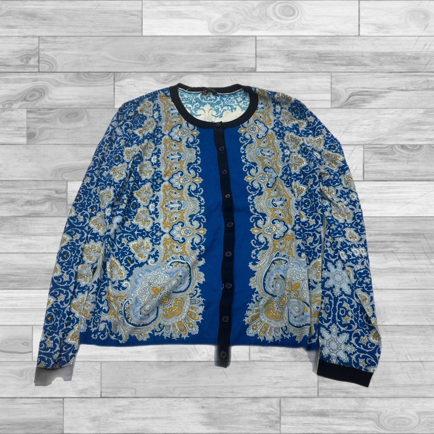 Sweater Cardigan By Talbots In Blue & Gold, Size: Mp