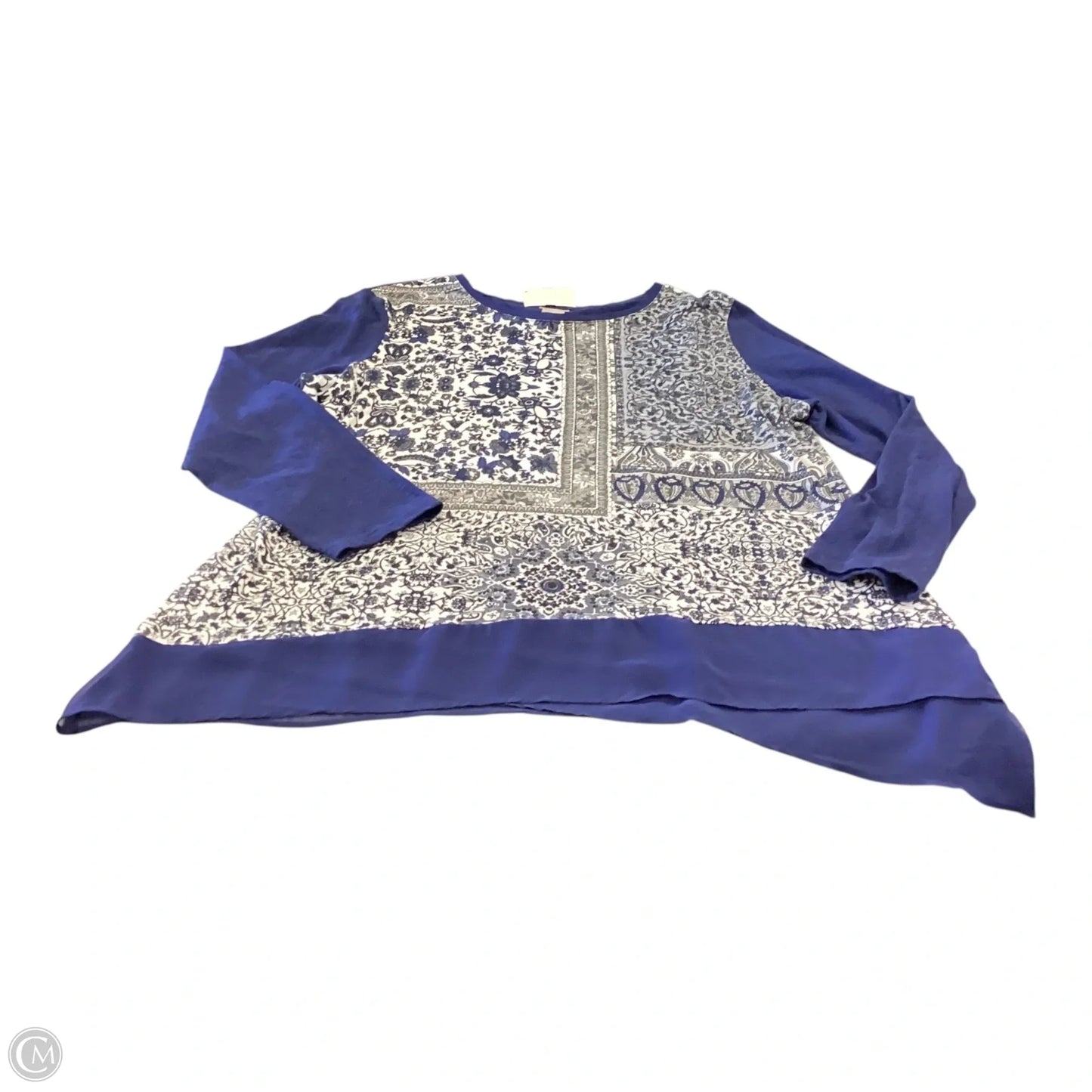 Top Long Sleeve By Chicos In Blue & Grey, Size: Xl