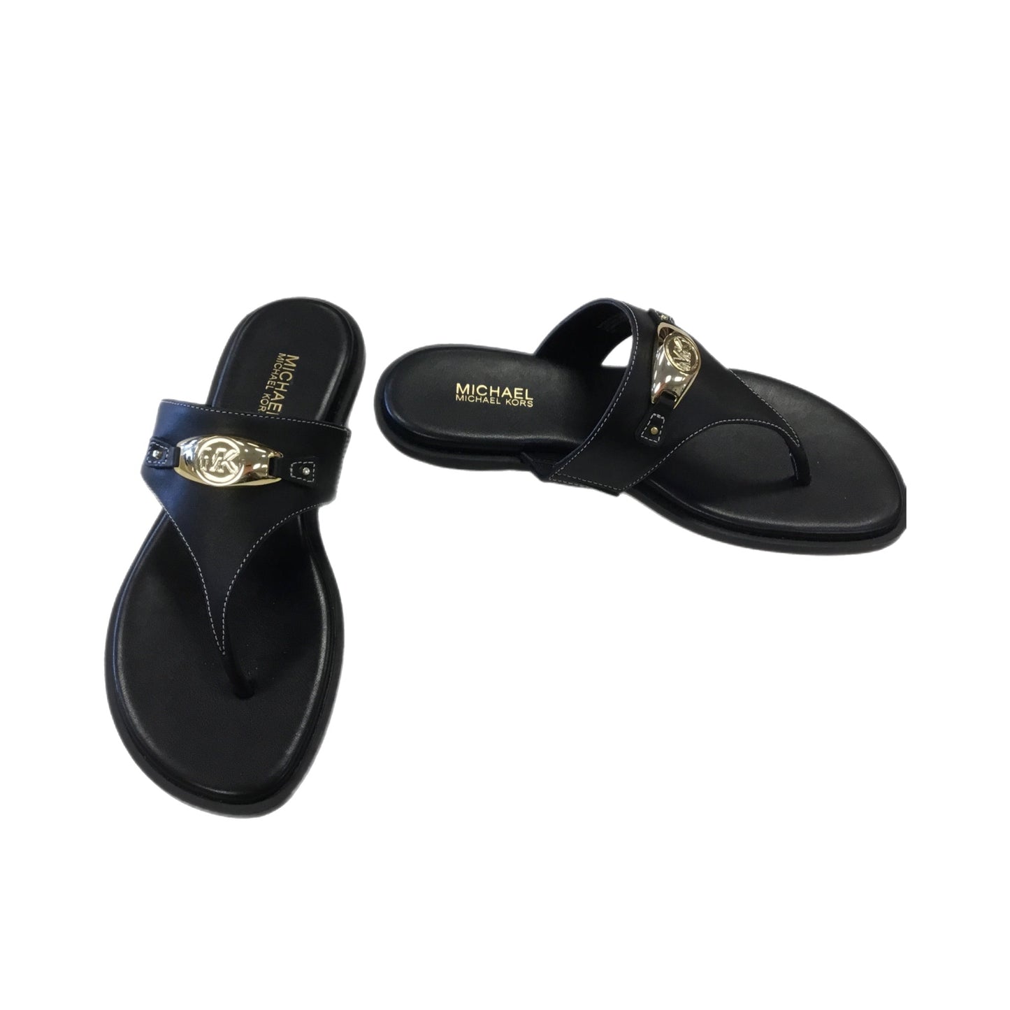 Sandals Designer By Michael Kors In Black & Gold, Size: 5