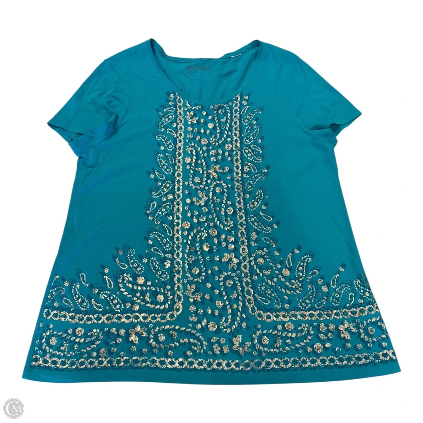 Top Short Sleeve By Zenergy By Chicos In Blue, Size: Xl