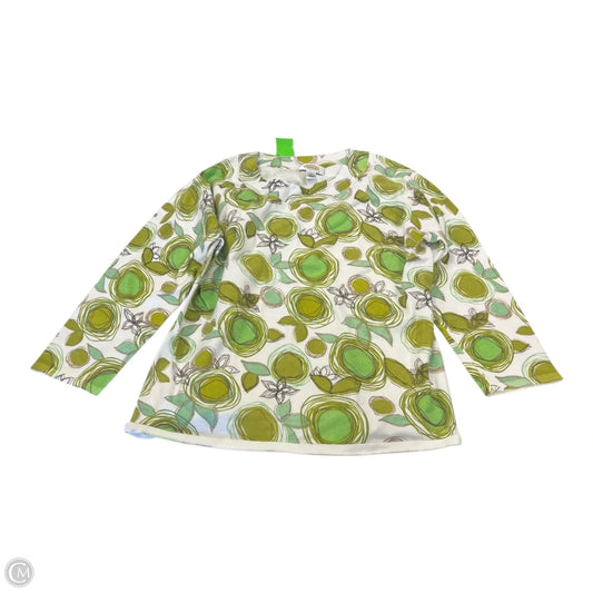 Top Long Sleeve By Talbots In Green & White, Size: L
