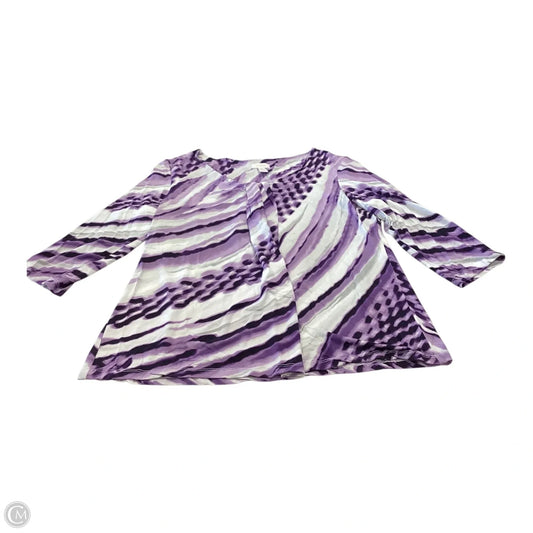 Top 3/4 Sleeve By Chicos In Purple & White, Size: L