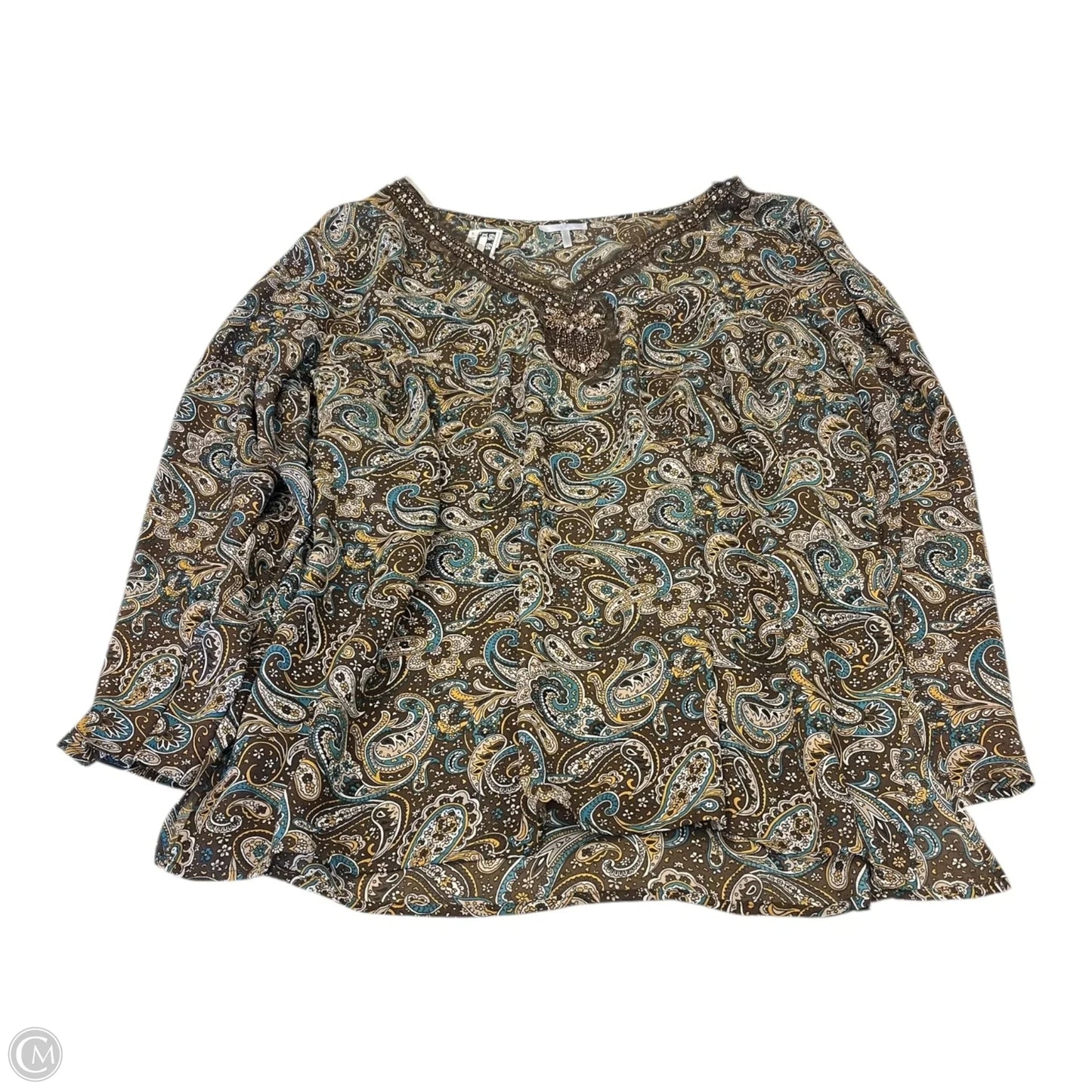 Top Long Sleeve By Metro 7 In Paisley Print, Size: 3x