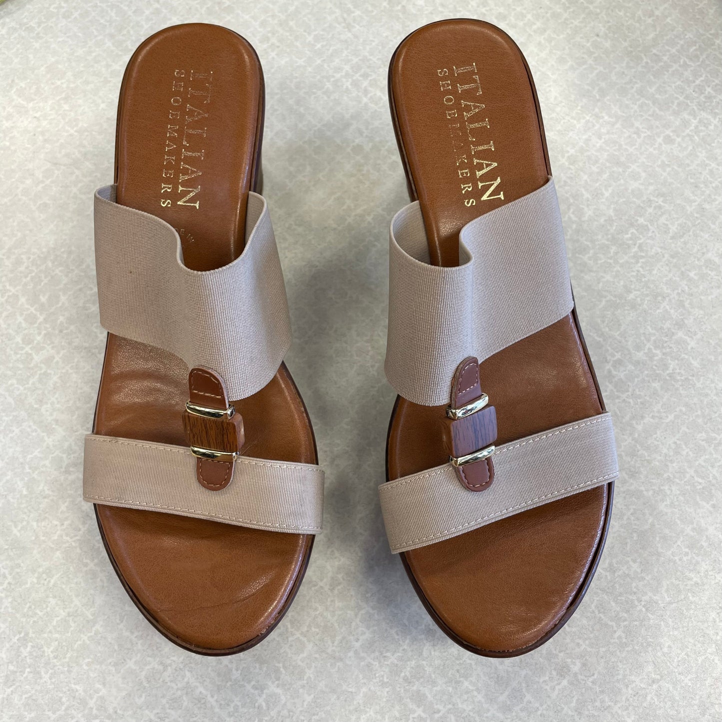 Brown & Tan Sandals Heels Wedge Italian Shoemakers, Size 8.5