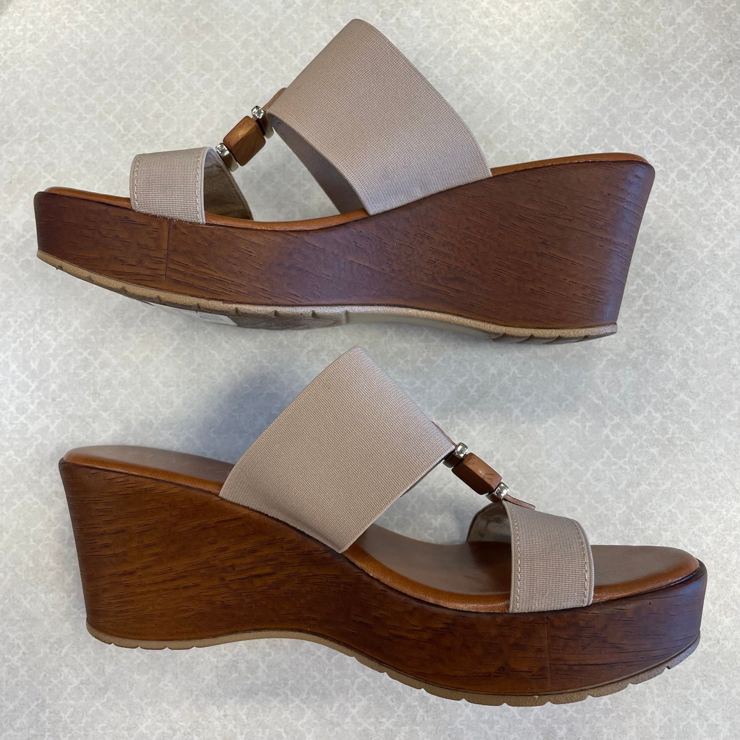 Brown & Tan Sandals Heels Wedge Italian Shoemakers, Size 8.5
