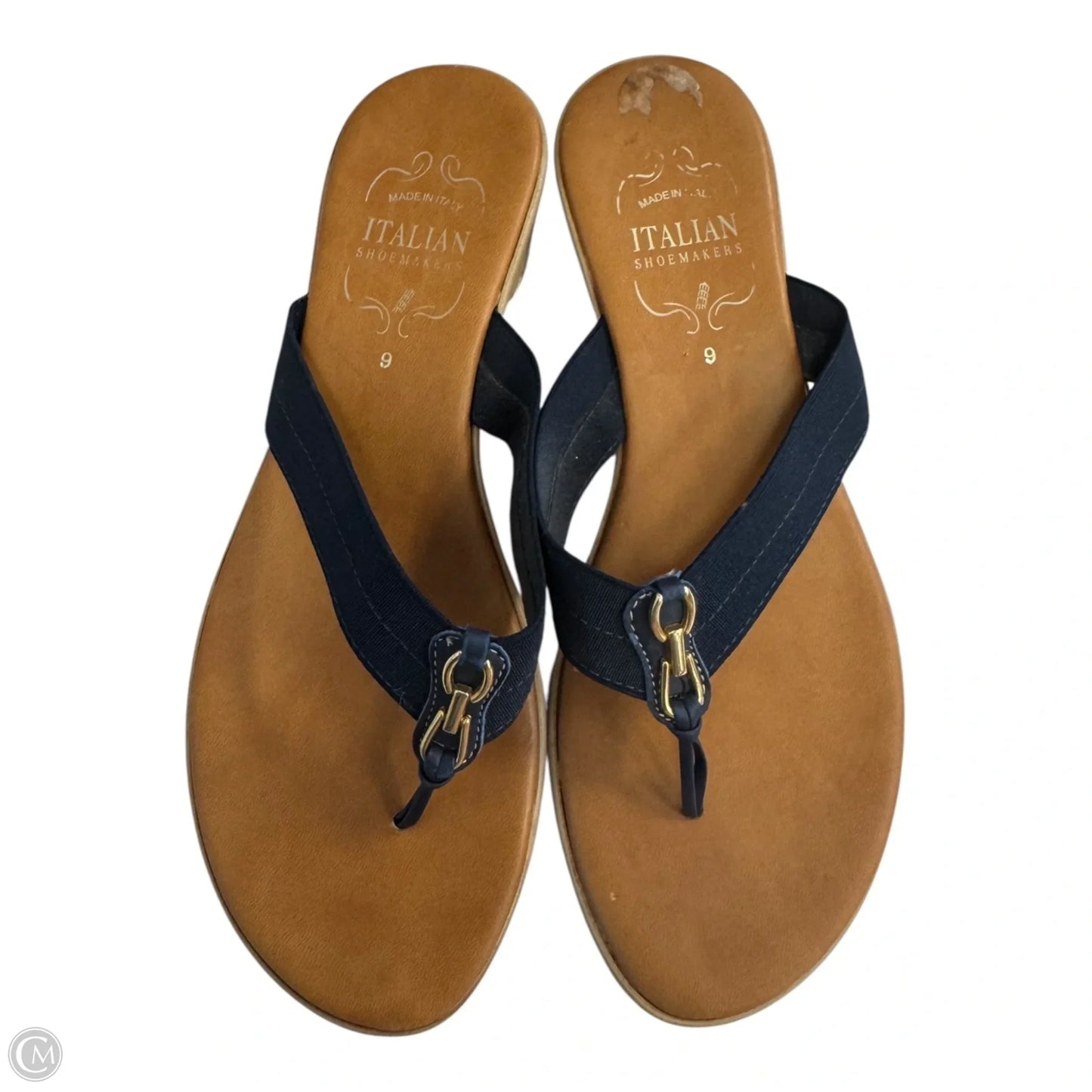Sandals Flats By Italian Shoemakers In Blue & Brown, Size: 9