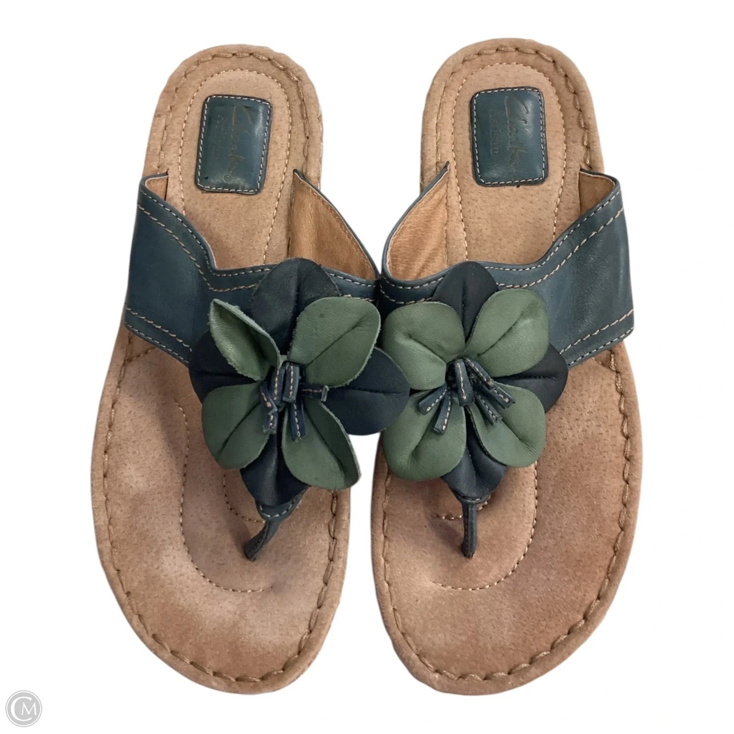 Sandals Flats By Clarks In Blue & Tan, Size: 9