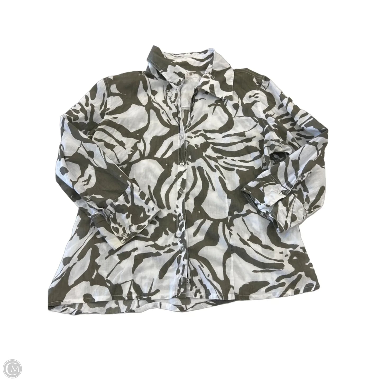 Top Long Sleeve By Clothes Mentor In Green & White, Size: M