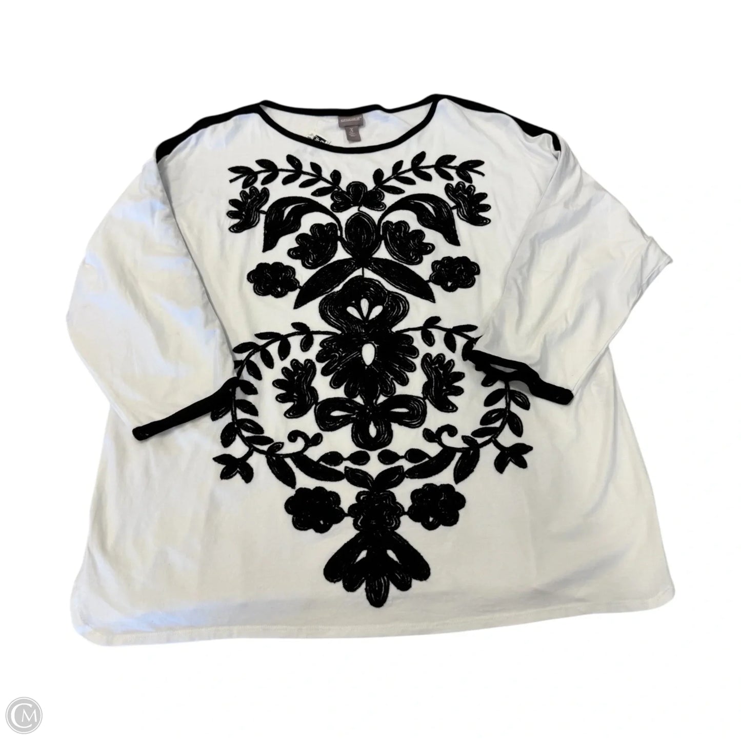 Top 3/4 Sleeve By Chicos In Black & White, Size: Xl