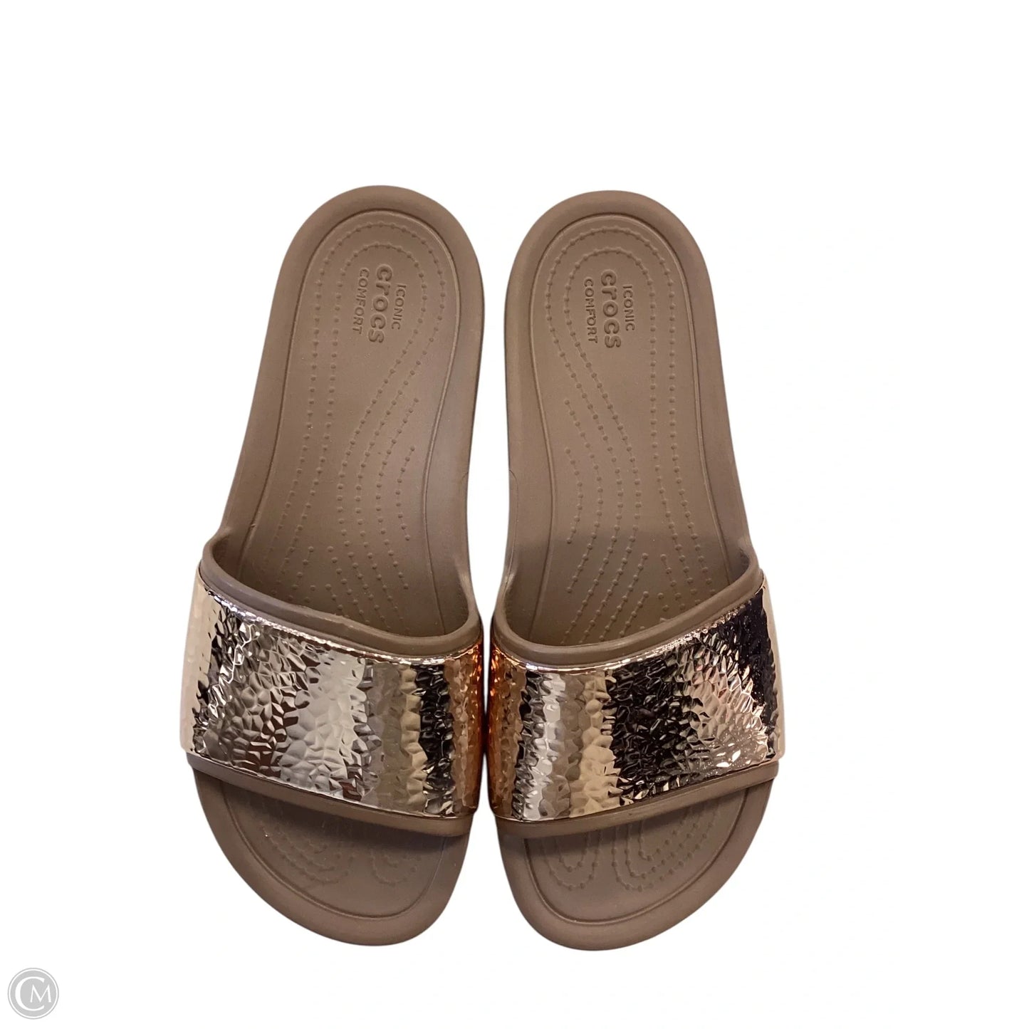 Sandals Flats By Crocs In Bronze, Size: 7