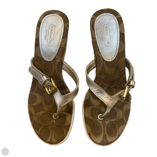 Sandals Designer By Coach In Gold & Tan, Size: 5.5