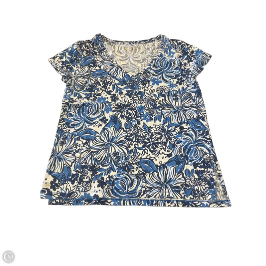 Top Short Sleeve Designer By Lilly Pulitzer In Blue & White, Size: M