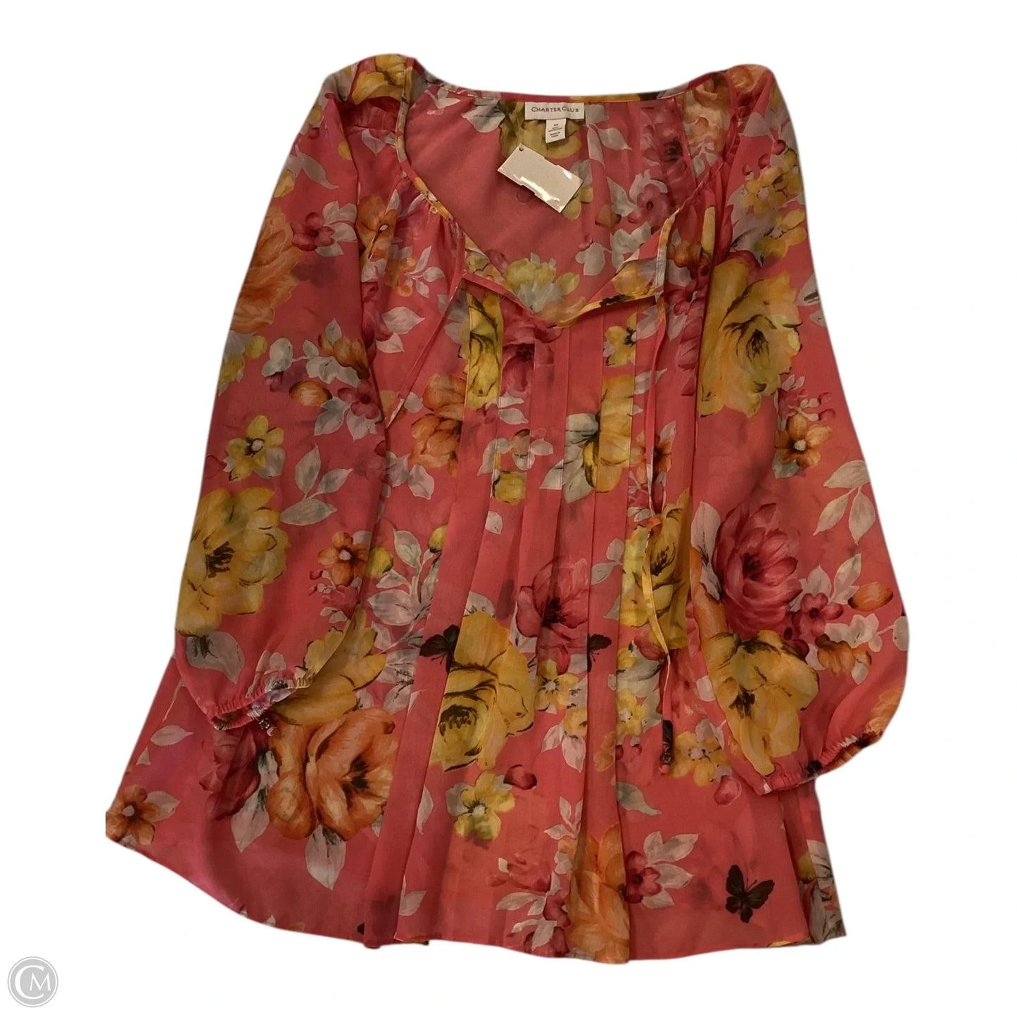 Top 3/4 Sleeve By Charter Club In Floral Print, Size: M