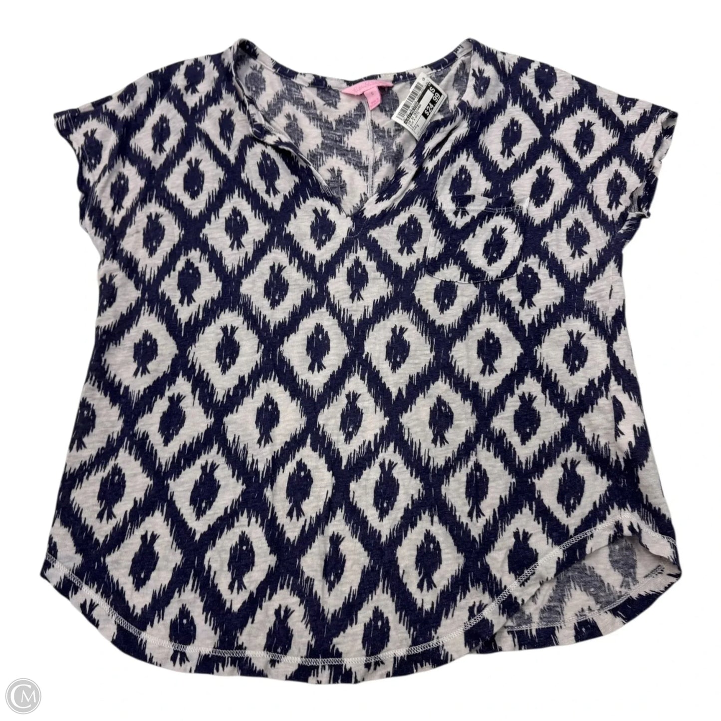 Top Short Sleeve Designer By Lilly Pulitzer In Blue & White, Size: S