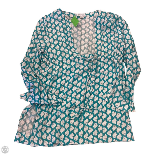 Top Long Sleeve By Escapada Living In Blue & White, Size: M