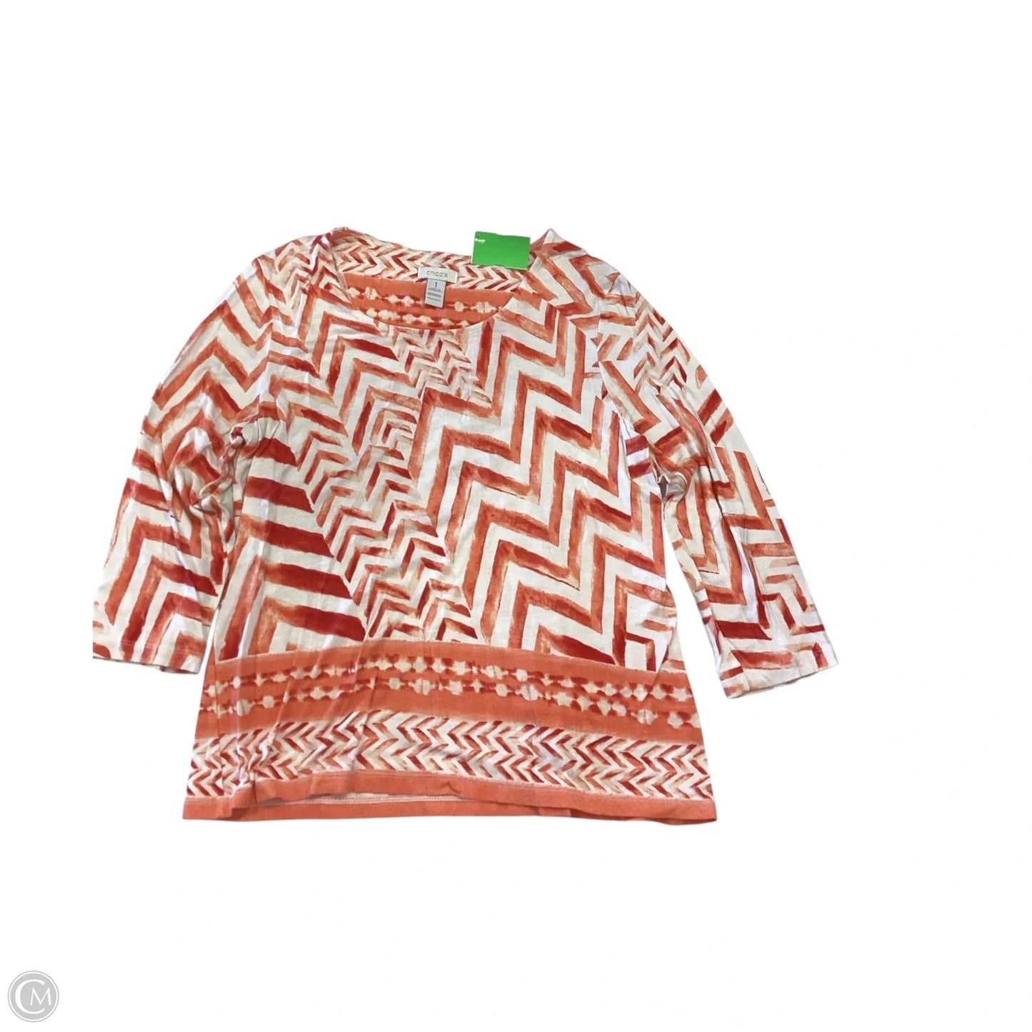 Top 3/4 Sleeve By Chicos In Orange & White, Size: M