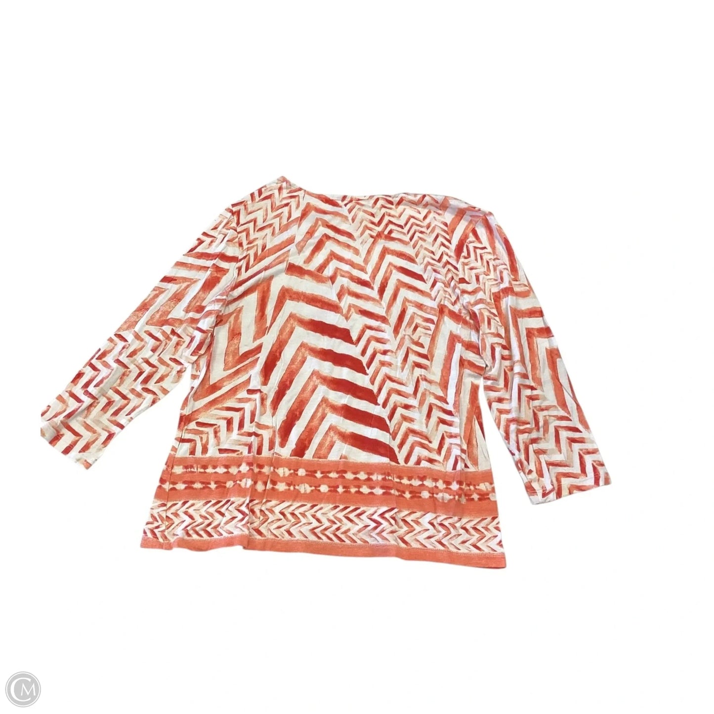 Top 3/4 Sleeve By Chicos In Orange & White, Size: M