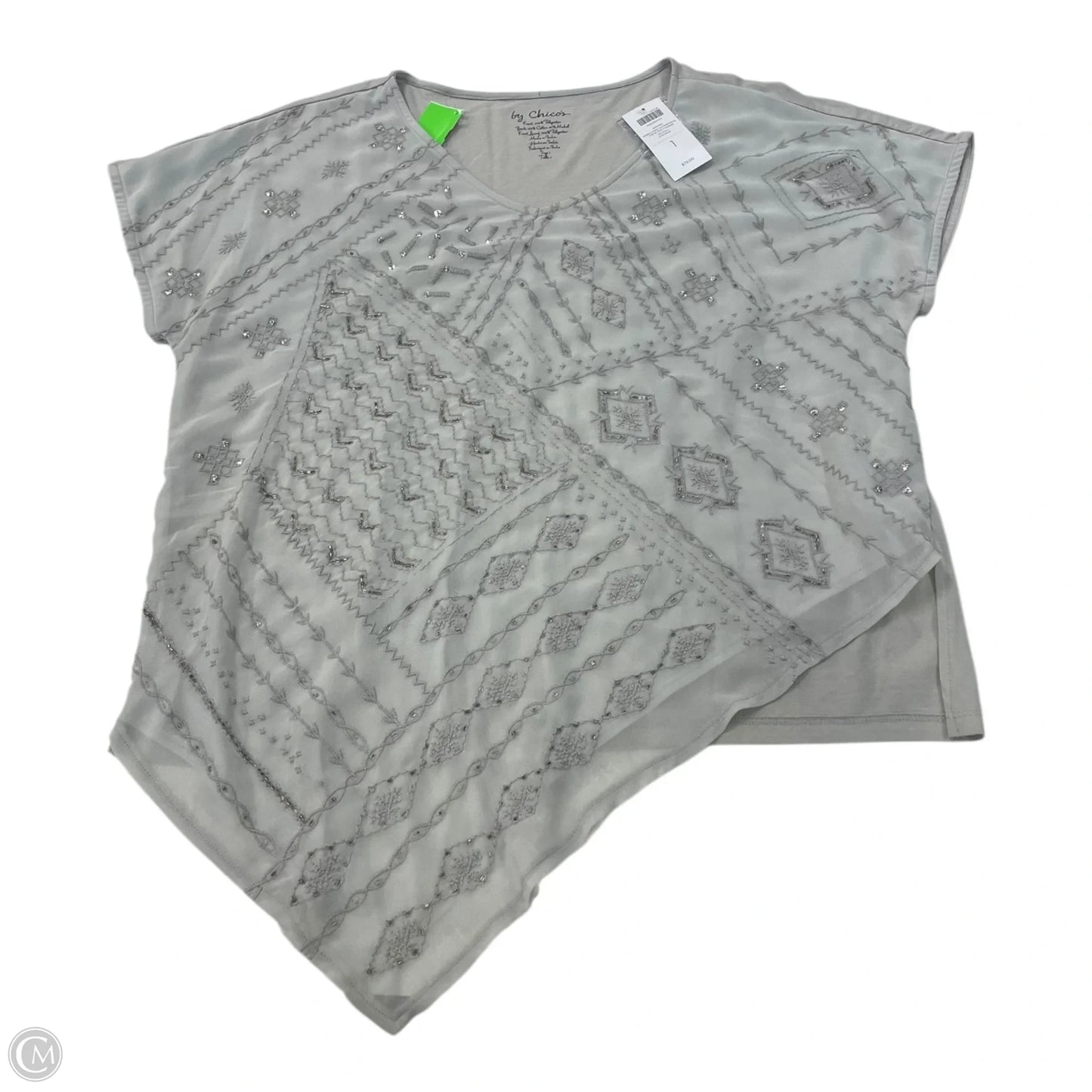 Top Short Sleeve By Chicos In Grey & Silver, Size: M