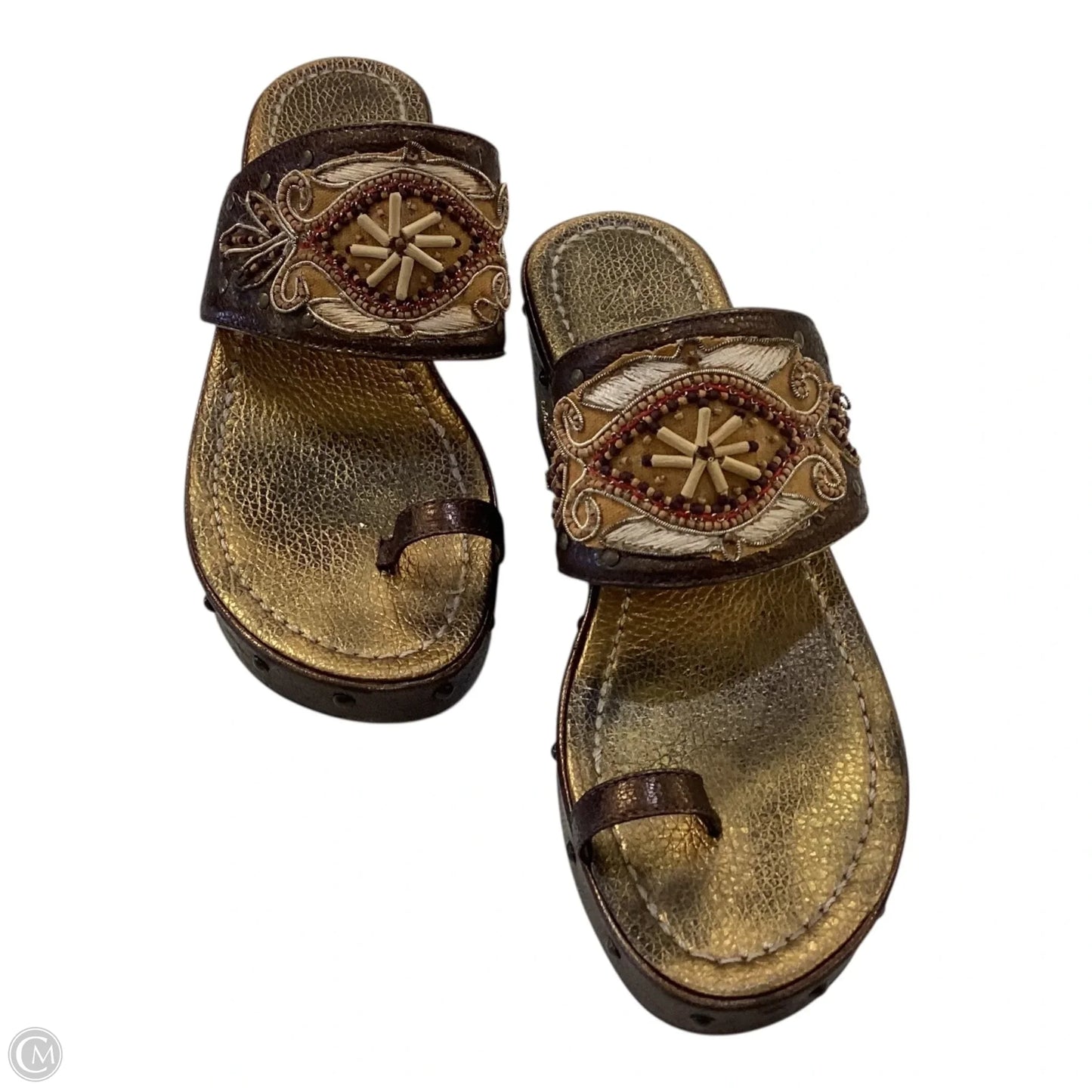 Sandals Heels Wedge By Clothes Mentor In Bronze, Size: 8