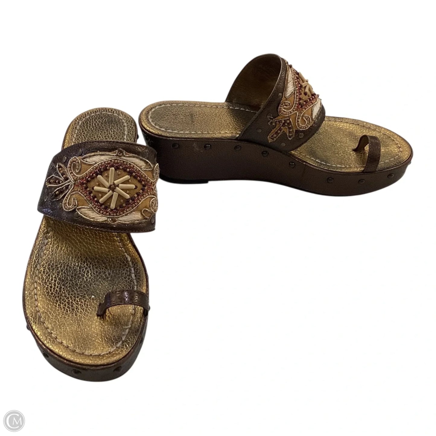 Sandals Heels Wedge By Clothes Mentor In Bronze, Size: 8