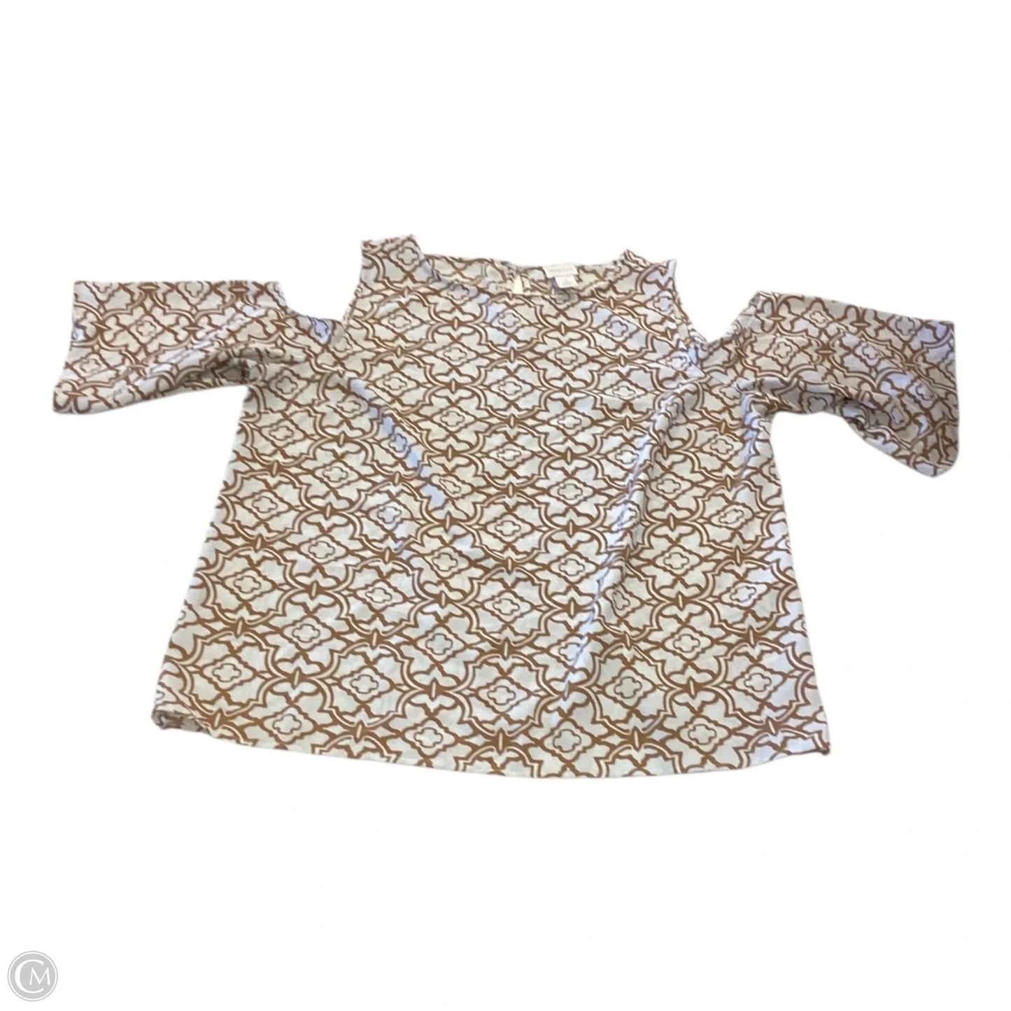 Top Short Sleeve By Chicos In Tan & White, Size: L