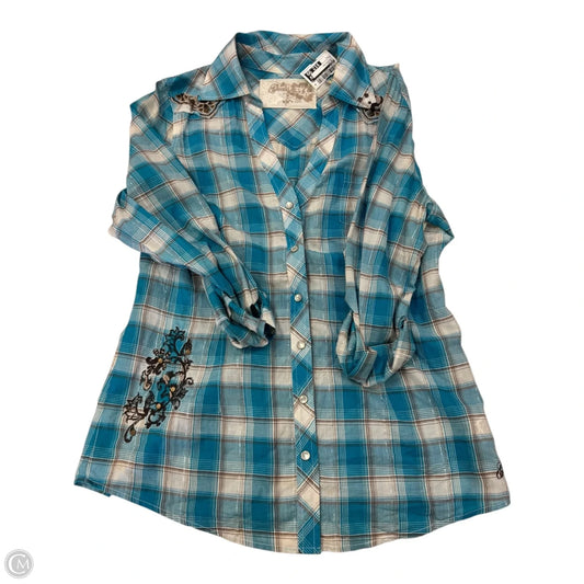 Top Long Sleeve By Guess In Plaid Pattern, Size: L