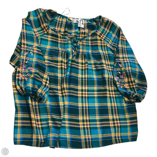 Top 3/4 Sleeve By The Pioneer Woman In Plaid Pattern, Size: 3x