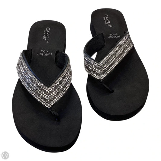 Sandals Flip Flops By Capelli In Black & Silver, Size: 9