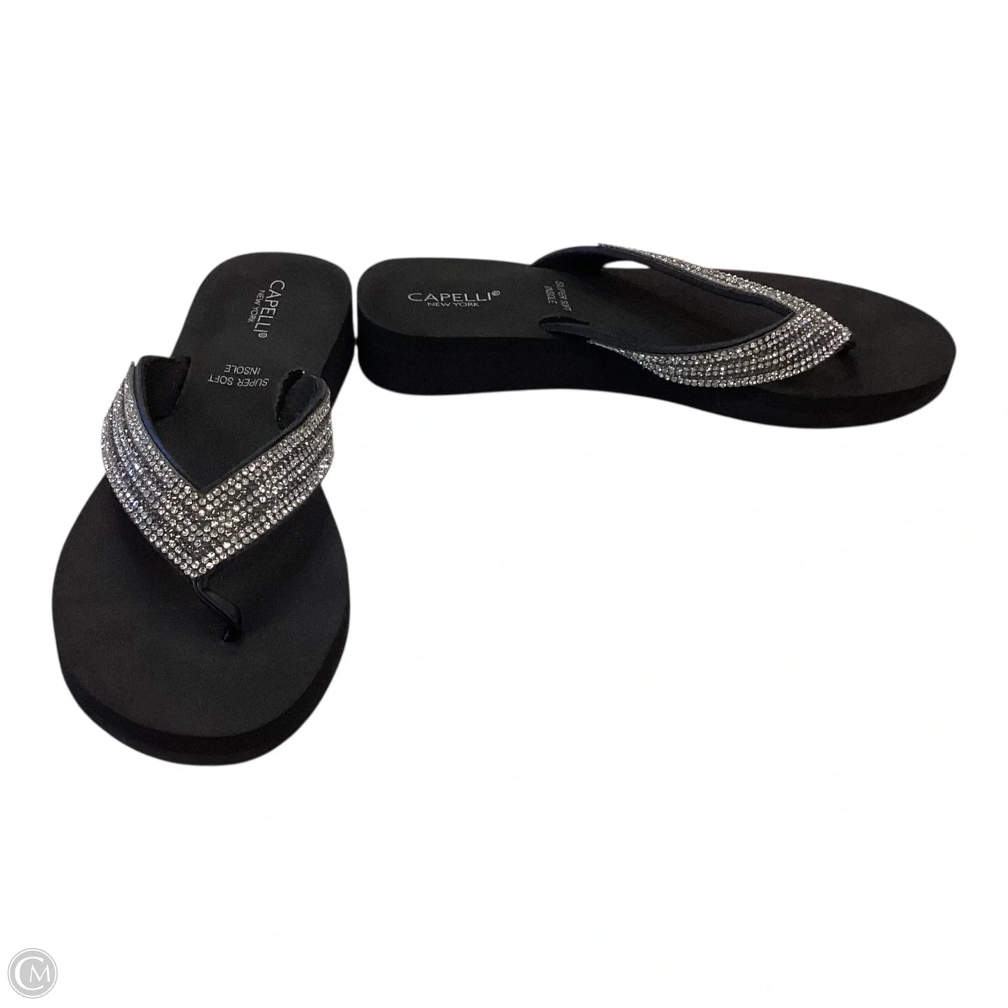 Sandals Flip Flops By Capelli In Black & Silver, Size: 9