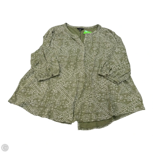 Top 3/4 Sleeve By Lucky Brand In Green & White, Size: 2x