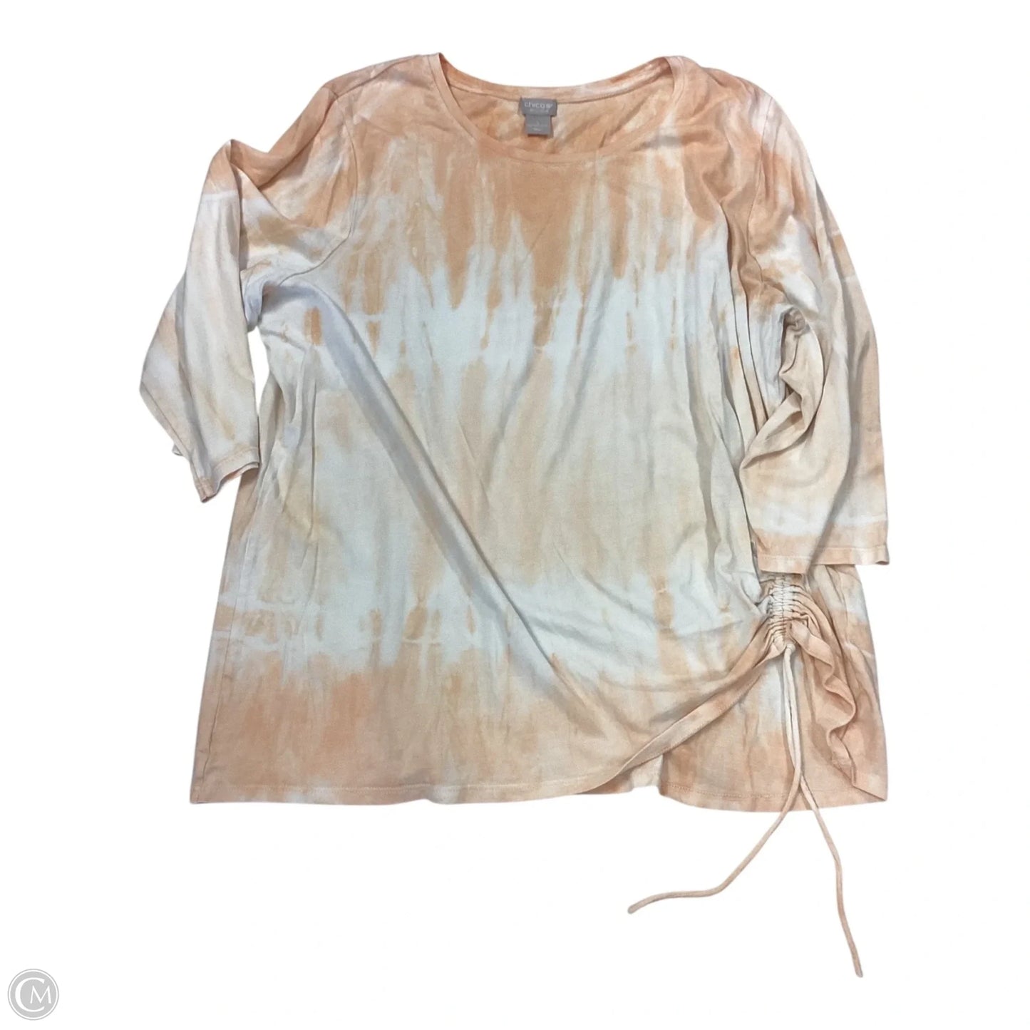 Top 3/4 Sleeve By Chicos In Orange & White, Size: 2x