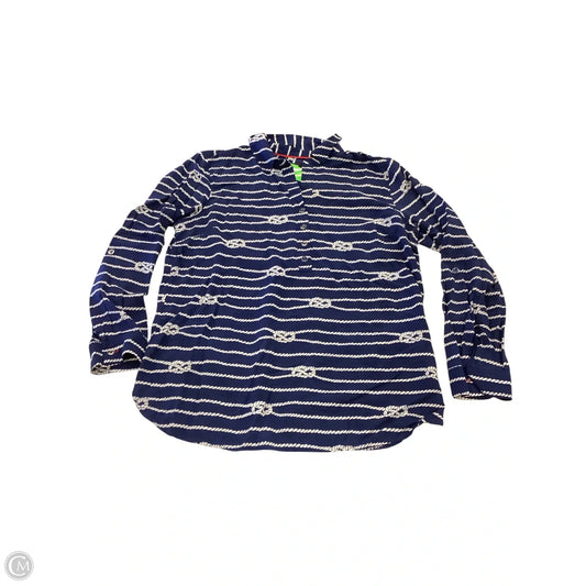 Top Long Sleeve By Talbots In Blue & White, Size: L