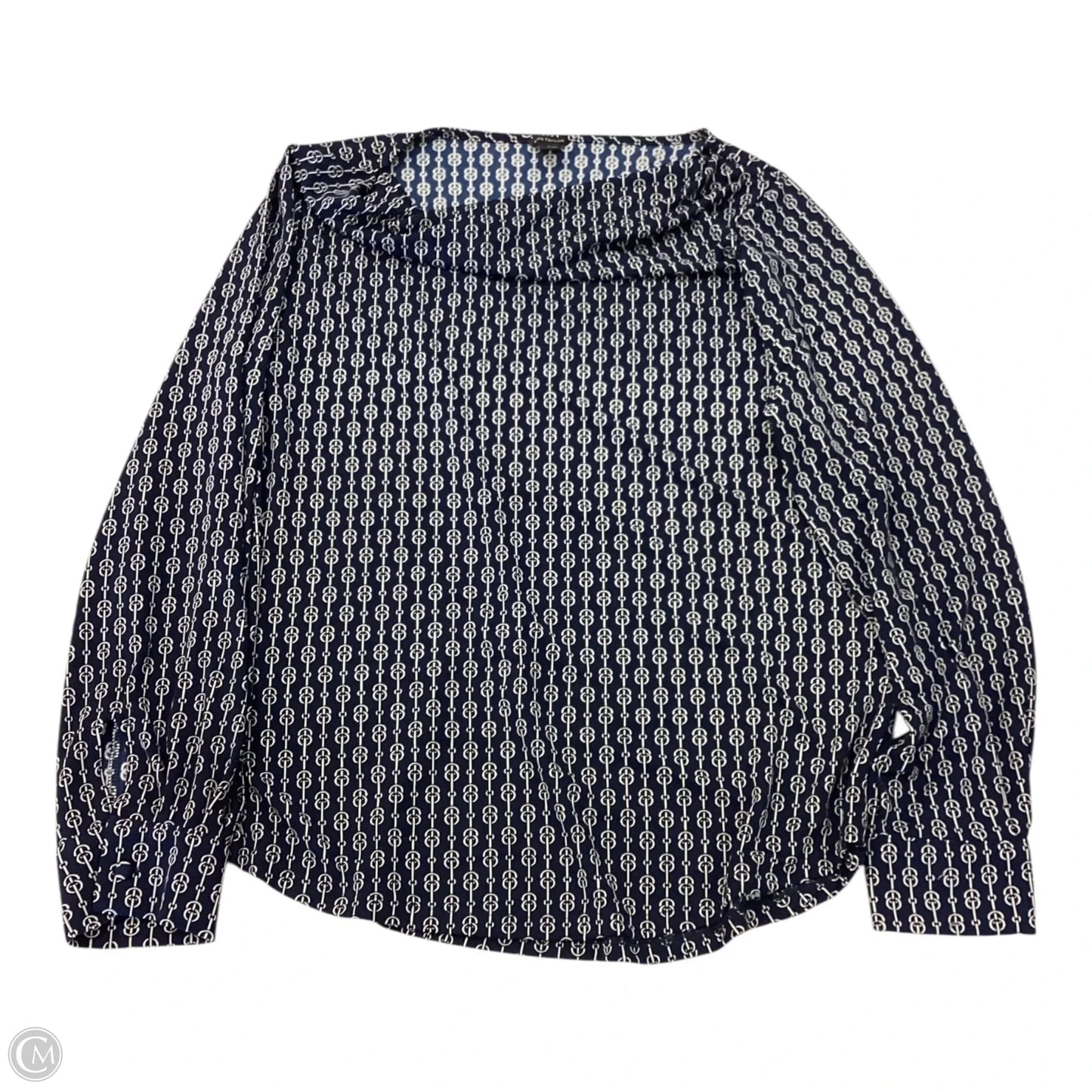 Top Long Sleeve By Ann Taylor In Blue & Cream, Size: L
