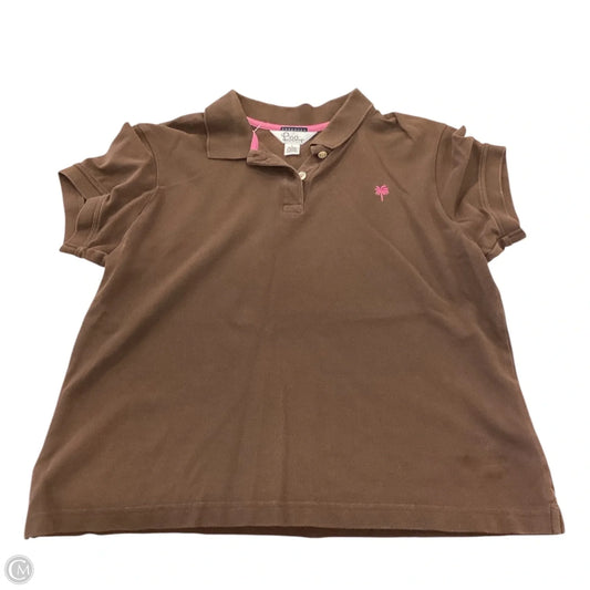 Top Short Sleeve Designer By Lilly Pulitzer In Brown & Pink, Size: L
