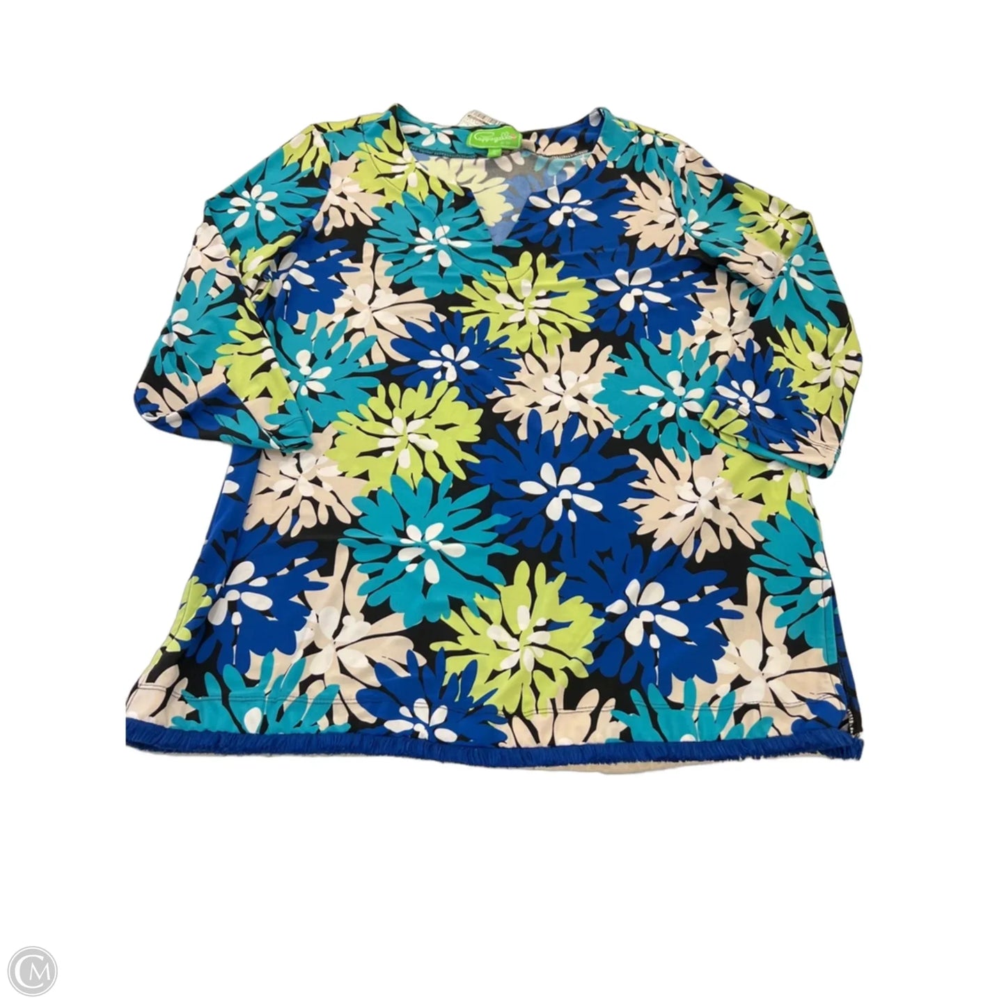 Top 3/4 Sleeve By Pappagallo In Blue & Green, Size: L