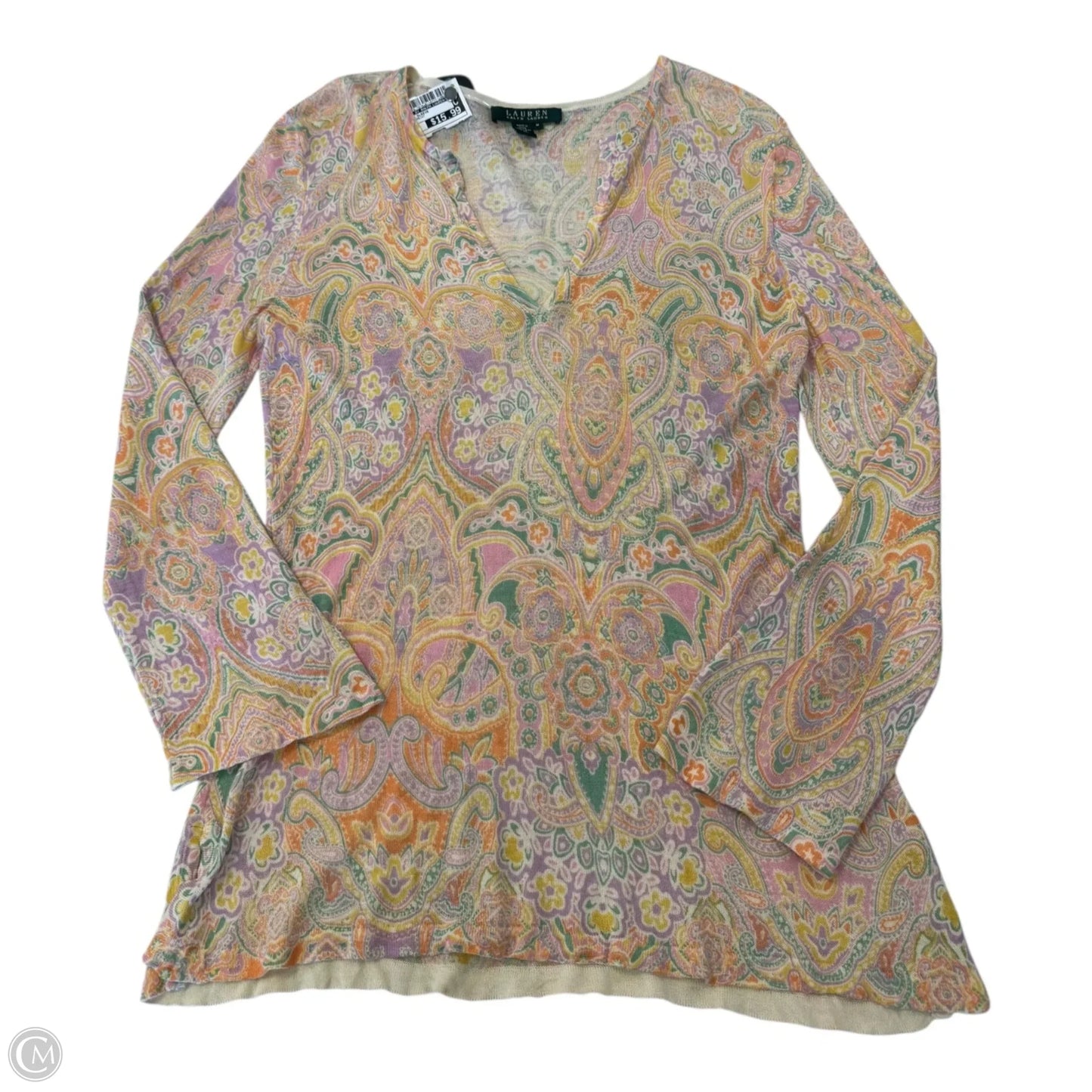 Top 3/4 Sleeve By Lauren By Ralph Lauren In Paisley Print, Size: M