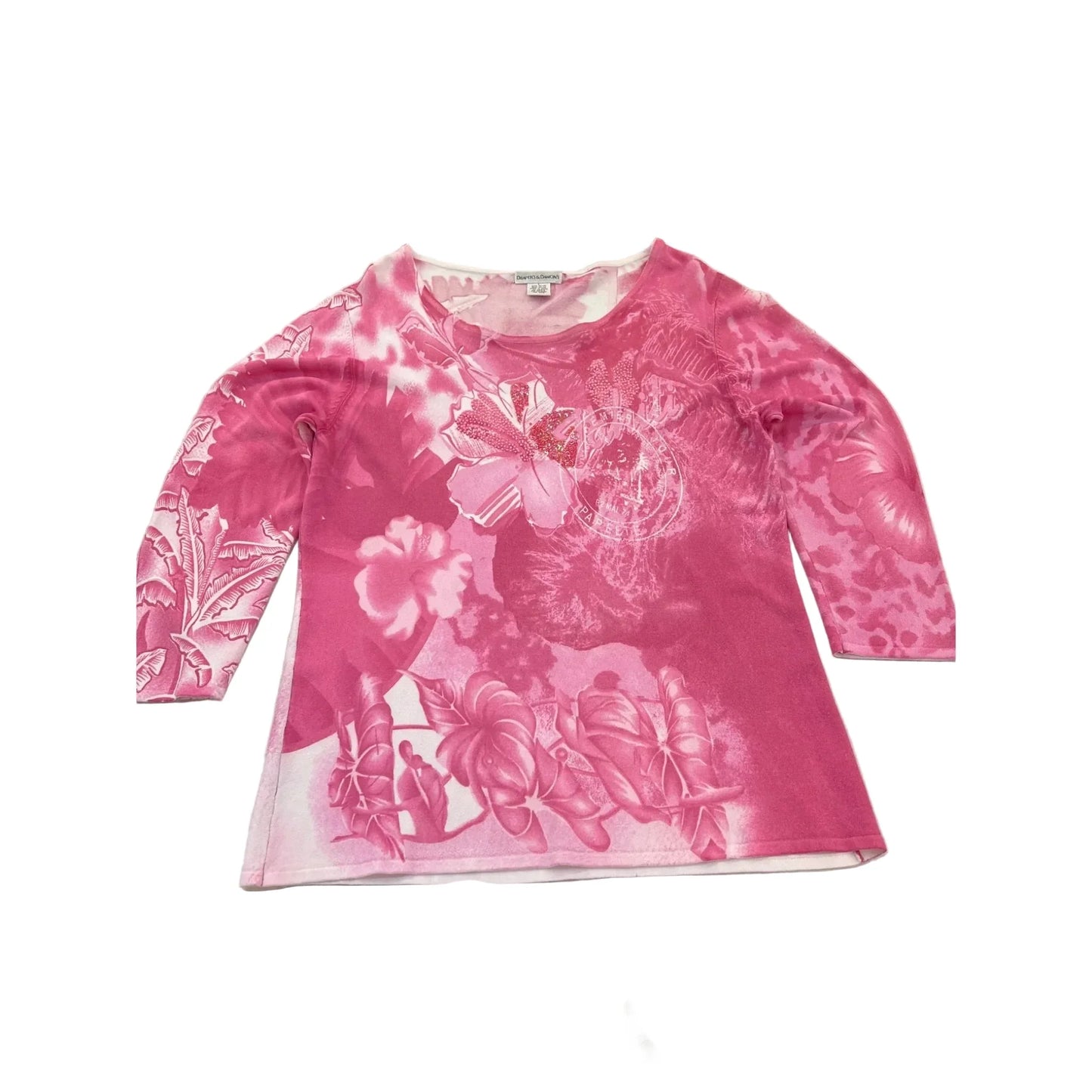 Top 3/4 Sleeve By Clothes Mentor In Pink & White, Size: L