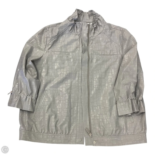 Jacket Windbreaker By Chicos In Grey, Size: L