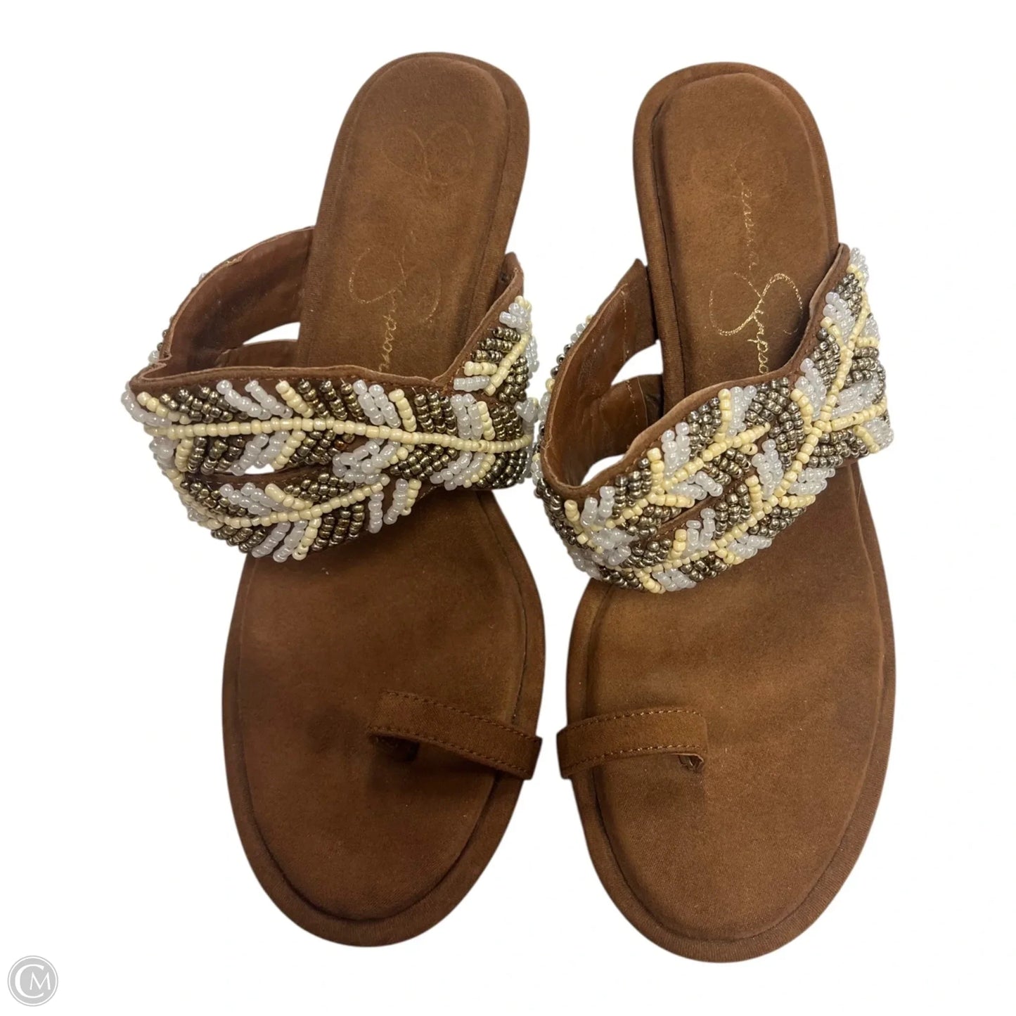 Sandals Heels Stiletto By Jessica Simpson In Brown & White, Size: 6.5