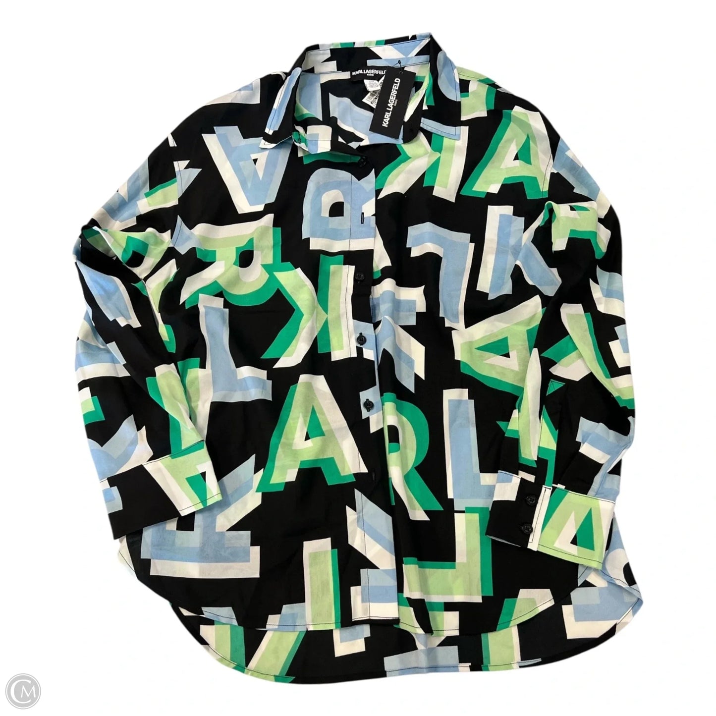 Top Long Sleeve Designer By Karl Lagerfeld In Black & Green, Size: L