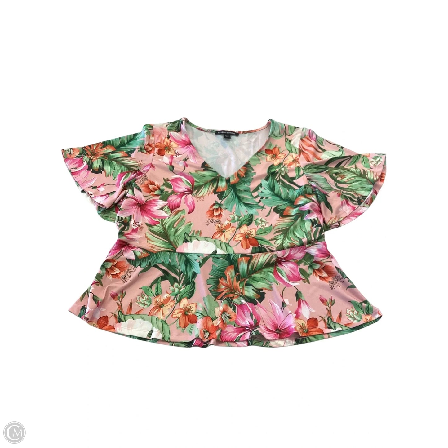 Top Short Sleeve By Boston Proper In Tropical Print, Size: Xl