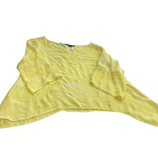 Blouse 3/4 Sleeve By Zac And Rachel In Yellow, Size: L