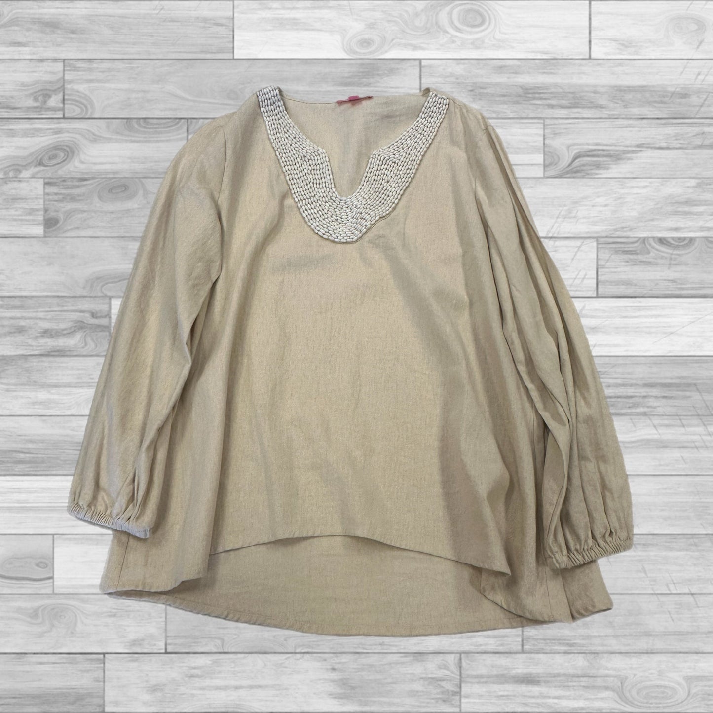 Top Long Sleeve By Isaac Mizrahi In Tan, Size: L