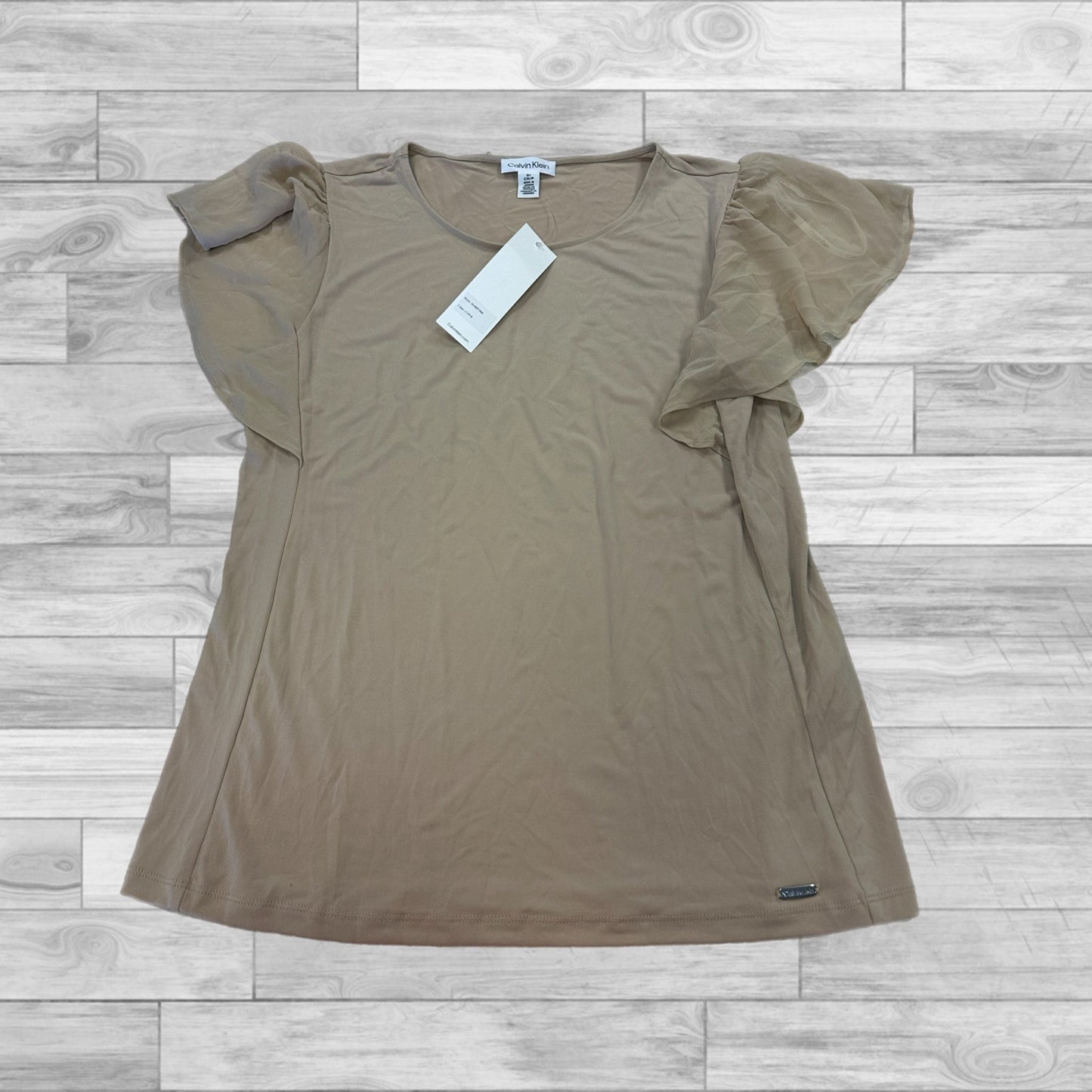 Top Short Sleeve By Calvin Klein In Tan, Size: S