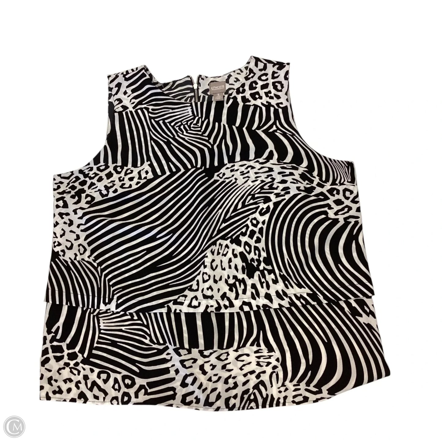 Top Sleeveless By Chicos In Black & White, Size: Xl